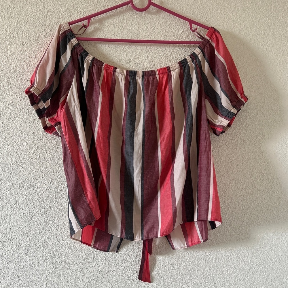 Express Off Shoulder Boho Western Cottagecore Prairie Striped Top Women’s Large